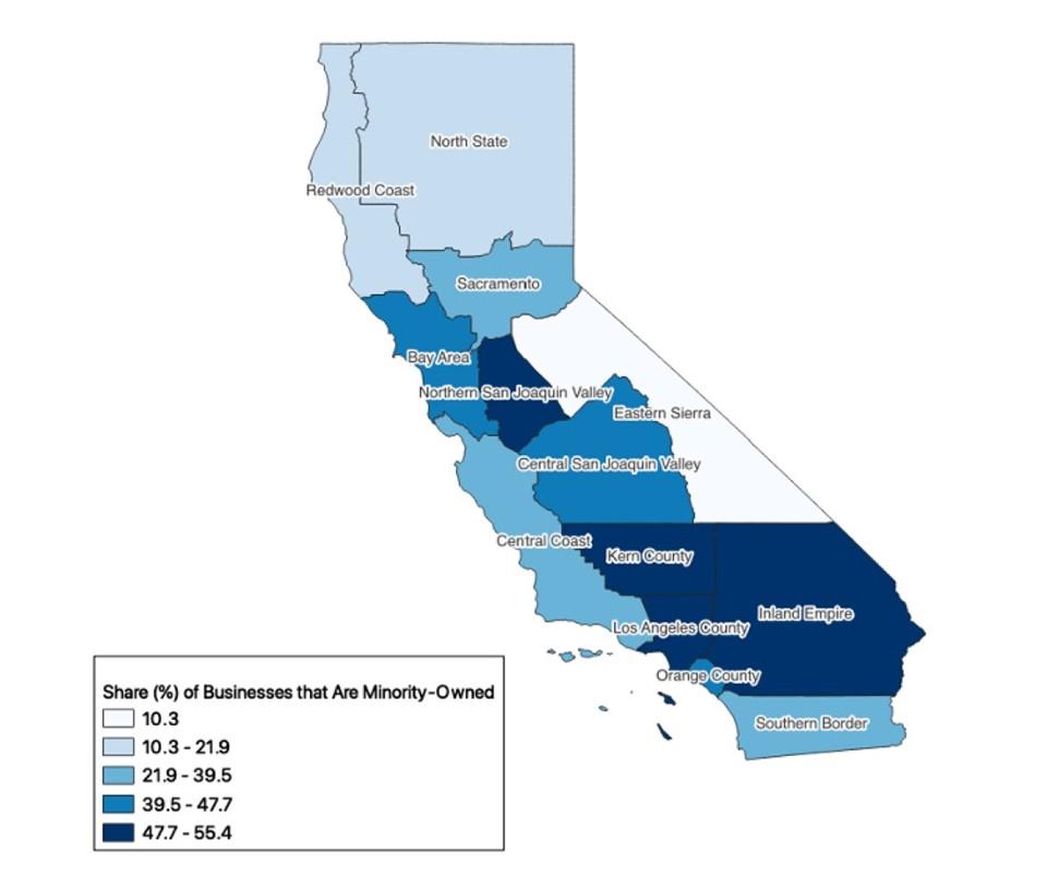 Distribution of Diverse Businesses by Region Map