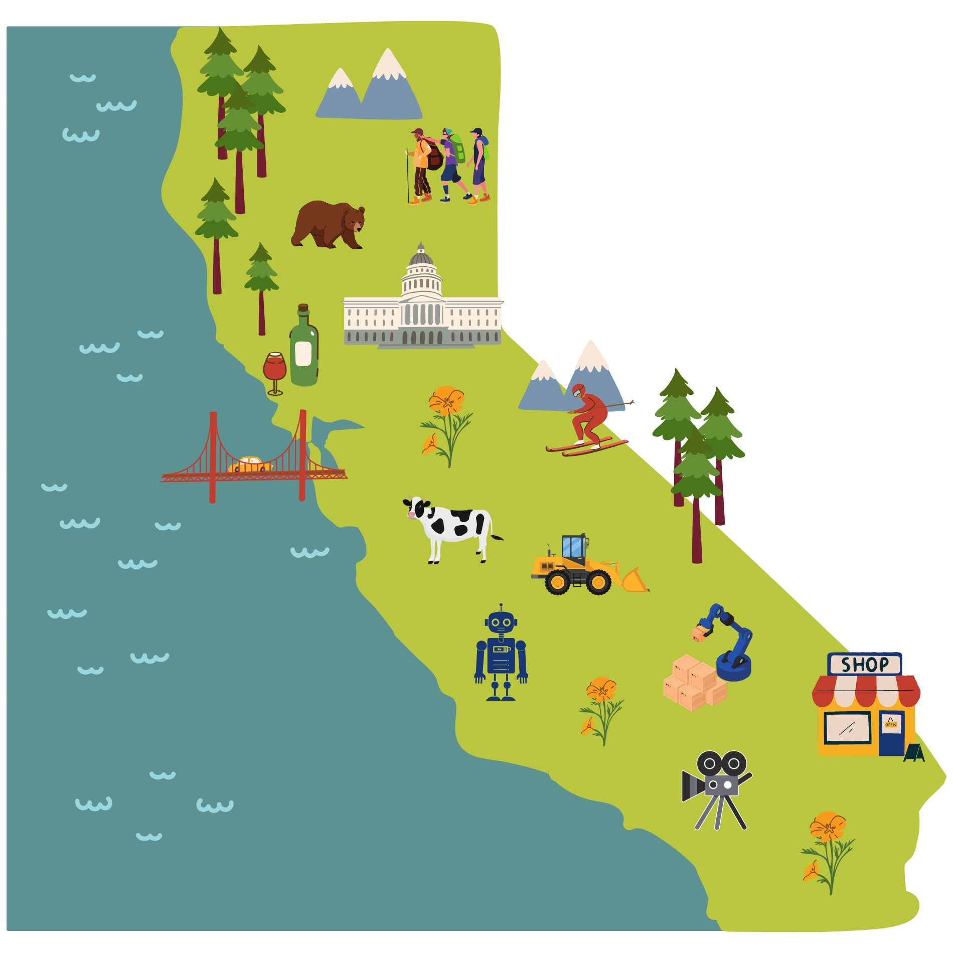State of CA Map with Icons